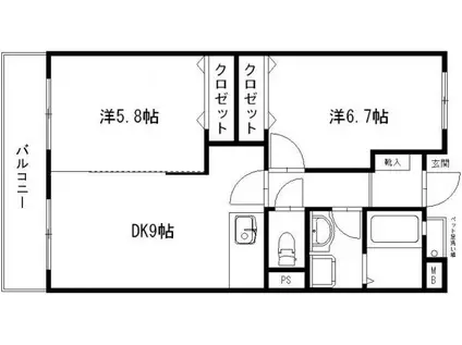 フォーリーフ(2DK/1階)の間取り写真