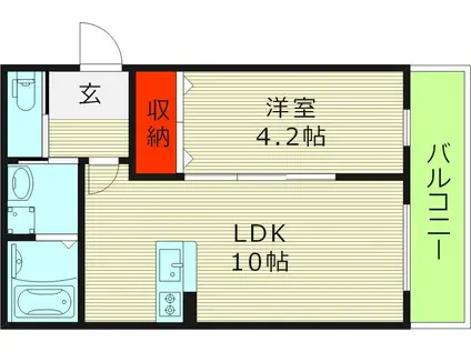 プリモ太子橋(1LDK/2階)の間取り写真