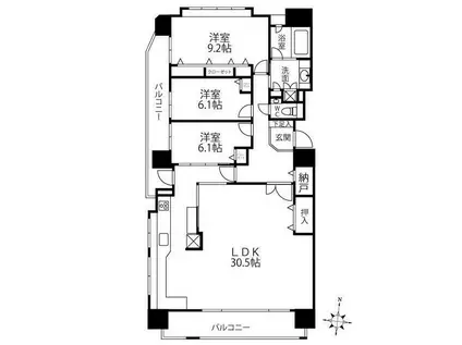 ラピスソラーレ南20条エスト(3LDK/8階)の間取り写真