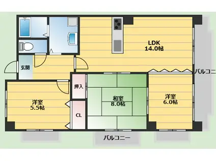 ラヴィスタ東豊中(3LDK/5階)の間取り写真