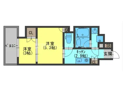 ウエリスアーバン守口(1K/9階)の間取り写真