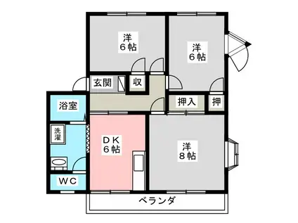 メモリーパレスA棟(3DK/2階)の間取り写真