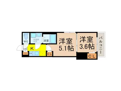 ハーモニーテラス田光町(2K/1階)の間取り写真