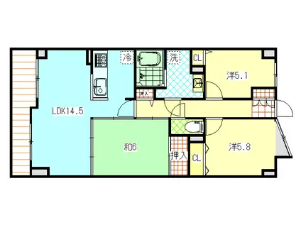 ネオハイツ六丁の目南(3LDK/5階)の間取り写真