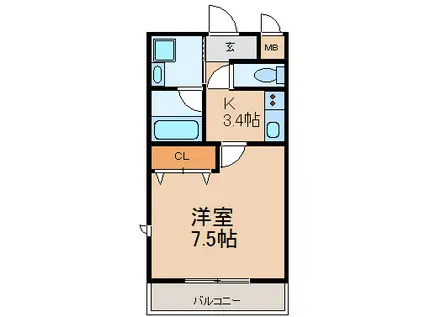 ラフィネ東海通(1K/3階)の間取り写真