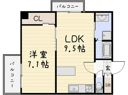 ウィングス砂津(1LDK/2階)の間取り写真