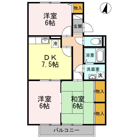 セジュール ラフィーネ(3DK/2階)の間取り写真
