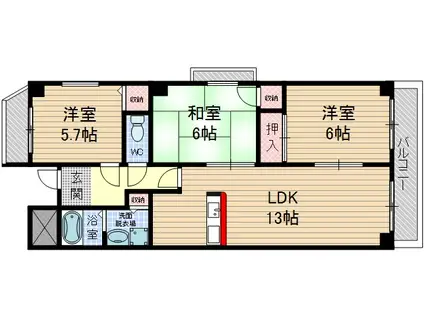 ジェイ・プライド茨木(3LDK/3階)の間取り写真