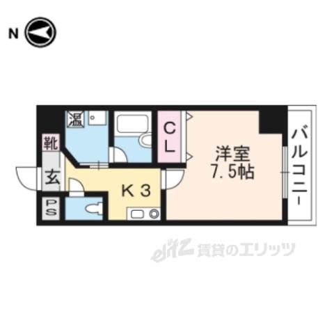 ウィズ高辻通(1K/4階)の間取り写真