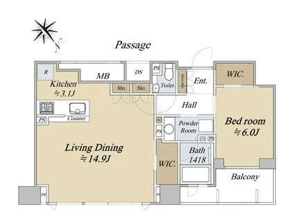 シティタワー天王寺(1LDK/24階)の間取り写真