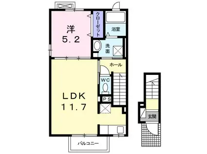 GRIMM・HILL B(1LDK/2階)の間取り写真