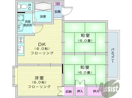 ベラカーサ2(3DK/1階)の間取り写真
