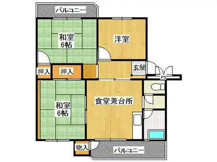 宝塚安倉 2号棟(3DK/2階)の間取り写真