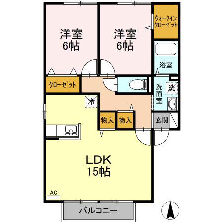 セジュールK III棟(2LDK/2階)の間取り写真