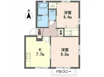 ガーデンスクエアD(2DK/1階)の間取り写真