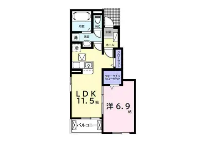 今津朝山アパートI(1LDK/1階)の間取り写真