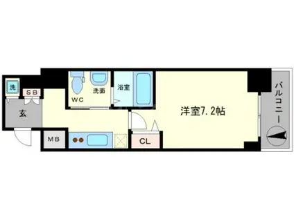 ステージグランデ堺筋本町(1K/2階)の間取り写真