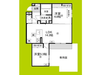CLASHIST中宮3丁目(2LDK/1階)の間取り写真