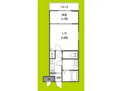 クレスト高安(1DK/2階)の間取り写真