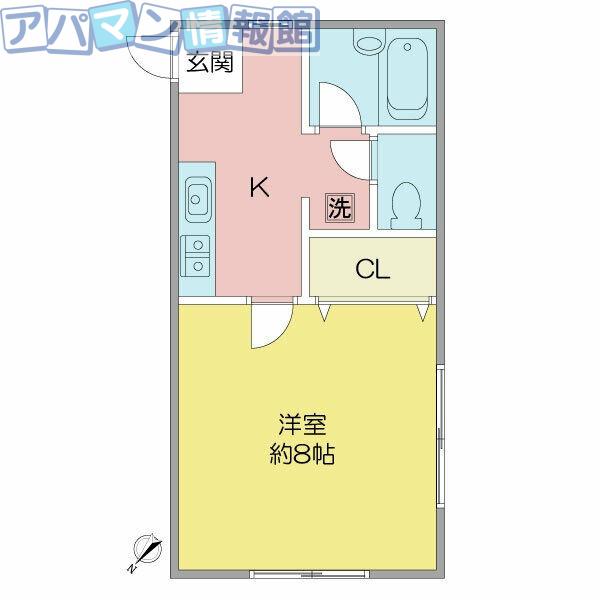 ハイツゆり(1K/2階)の間取り写真