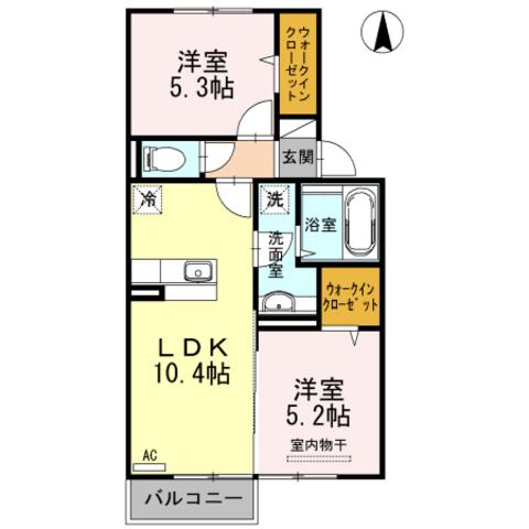 イオス B棟(2LDK/2階)の間取り写真