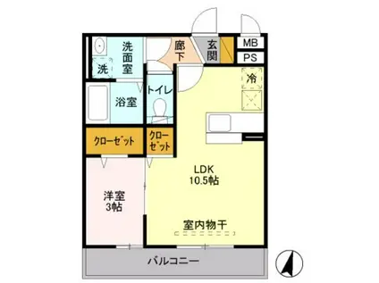 アクシスふじみ野I(1LDK/2階)の間取り写真