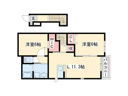 アンフィニ レーブI(2LDK/2階)の間取り写真