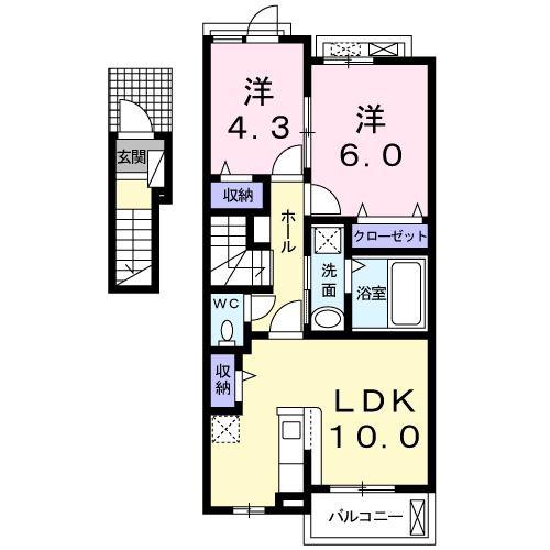 メゾンK・桜坂(2LDK/2階)の間取り写真