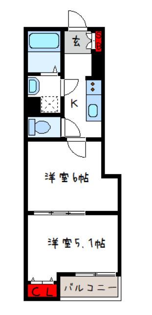 LINO久宝寺(2K/1階)の間取り写真