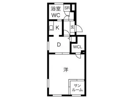 レインボーカーサ内田橋(1SDK/2階)の間取り写真