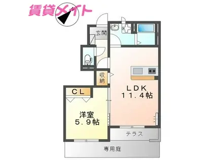 ベルシーナ鈴鹿A(1LDK/1階)の間取り写真
