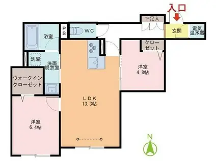 シャトードゥレスト(2LDK/1階)の間取り写真