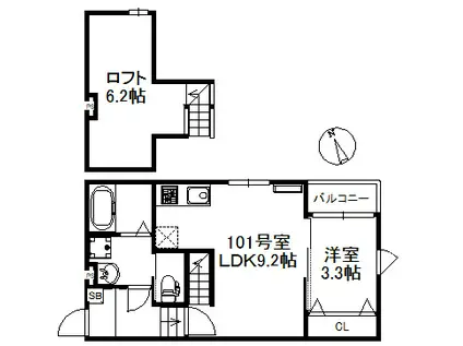 ノクステラ久留米駅南693(1LDK/1階)の間取り写真