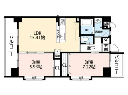 ウイングス穴生(2LDK/3階)の間取り写真