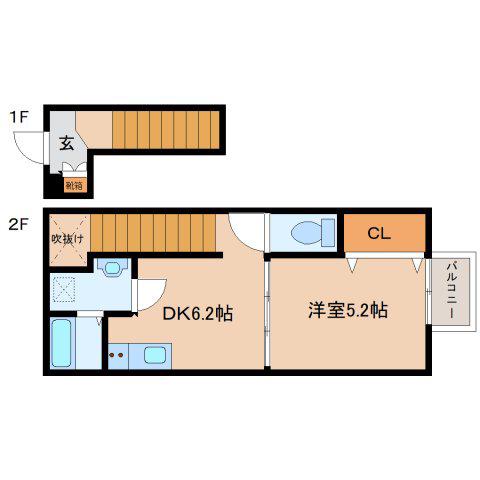 ベルオーブII(1DK/2階)の間取り写真
