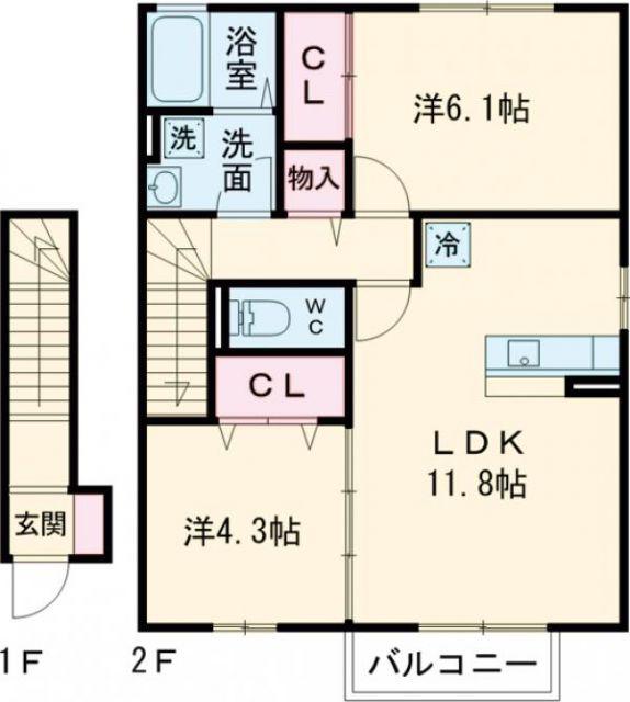 サニーヒルズ迫田(2LDK/2階)の間取り写真