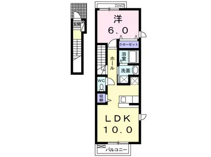 カーサ・ローマB(1LDK/2階)の間取り写真