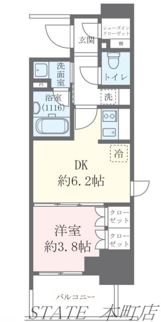クレストコート靱公園 THE CLASS(1DK/9階)の間取り写真