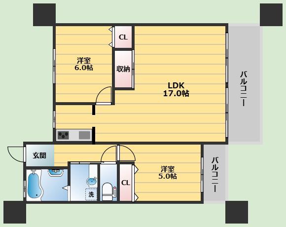 旭丘プラザ(2LDK/3階)の間取り写真