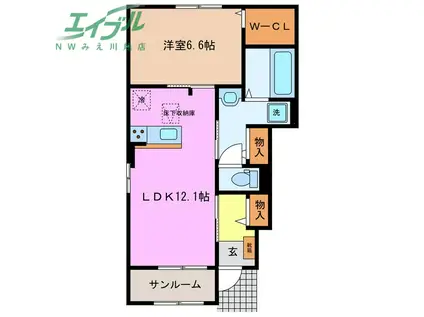 エリタージュ III(1LDK/1階)の間取り写真