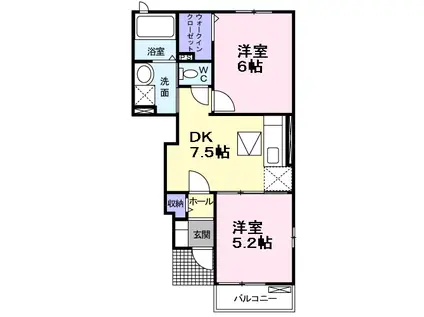 クレメント(2DK/1階)の間取り写真