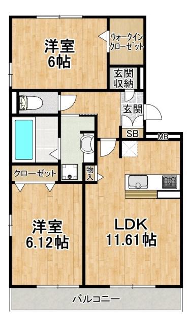 シャノワール(2LDK/2階)の間取り写真