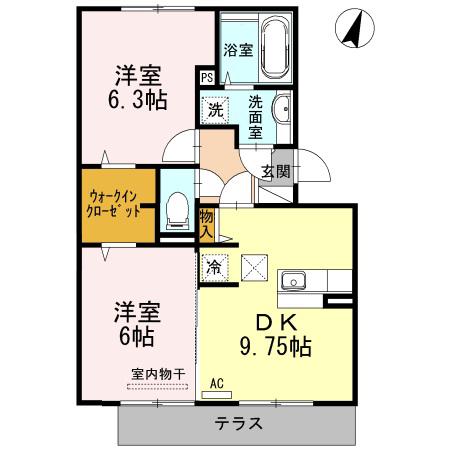 アーバンメロウ(2DK/1階)の間取り写真