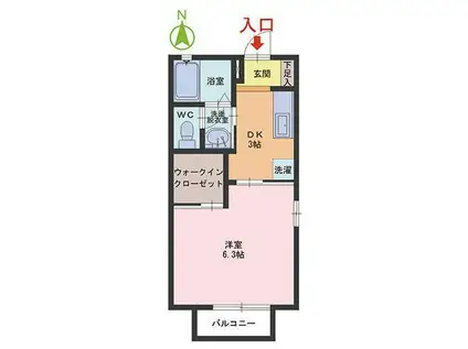 アザレアガーデン D棟(1DK/2階)の間取り写真