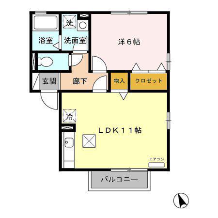 サウスコートB(1LDK/1階)の間取り写真