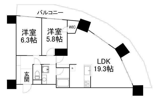 ドゥーエなんば南(2LDK/6階)の間取り写真