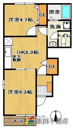 ラフィーネB(2DK/1階)の間取り写真