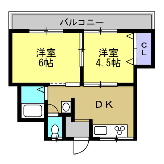 コーポひずる(2DK/3階)の間取り写真