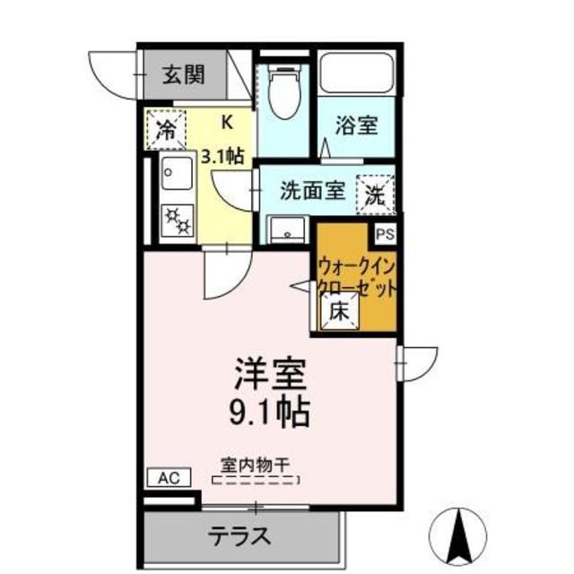 Dスクエア乞田(1K/1階)の間取り写真