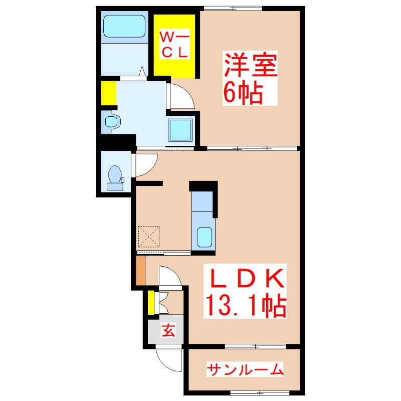アルドール アサヒ I(1LDK/1階)の間取り写真